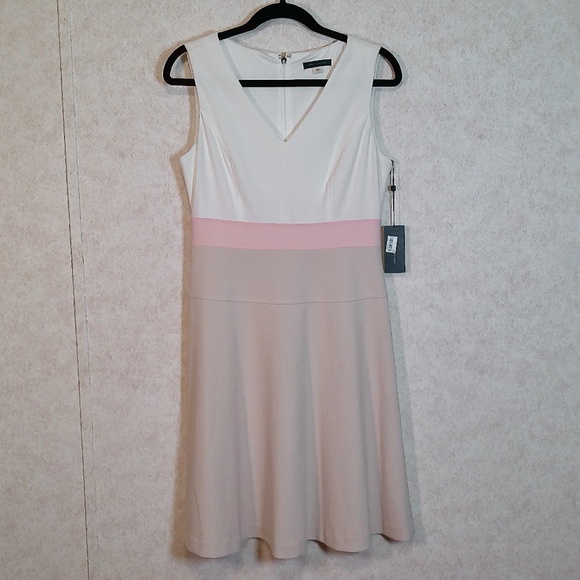 NWT Tommy Hilfiger White & Nude w/ Pink Band V-Neck Tennis Dress Size 8 - Picture 1 of 8